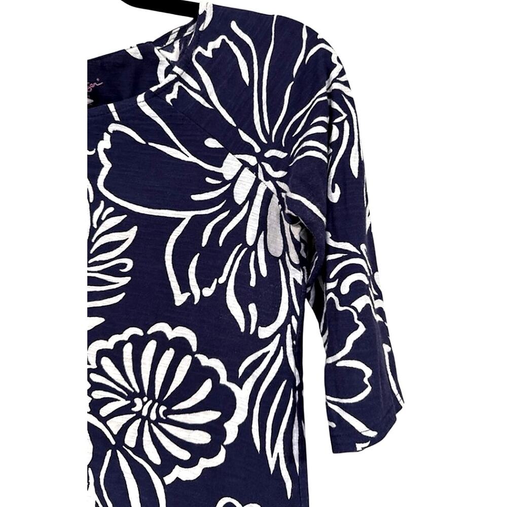 Lilly Pulitzer Top Women’s Small Navy White Floral Cotton Coastal Tee 3/4 Sleeve - Picture 7 of 16